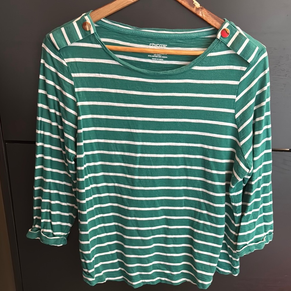 Chico's Green Striped Sailor Collar Blouse